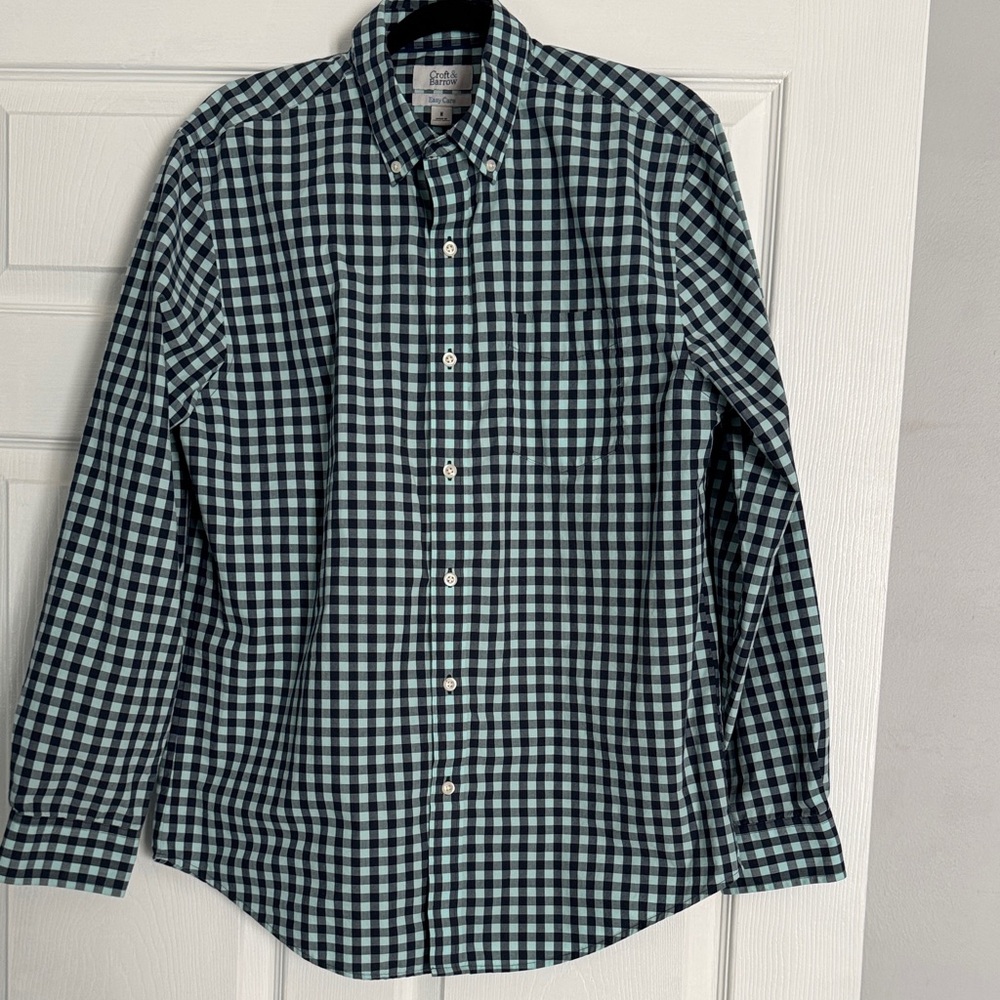 croft & barrow Navy and Mint Gingham Button-Down Shirt